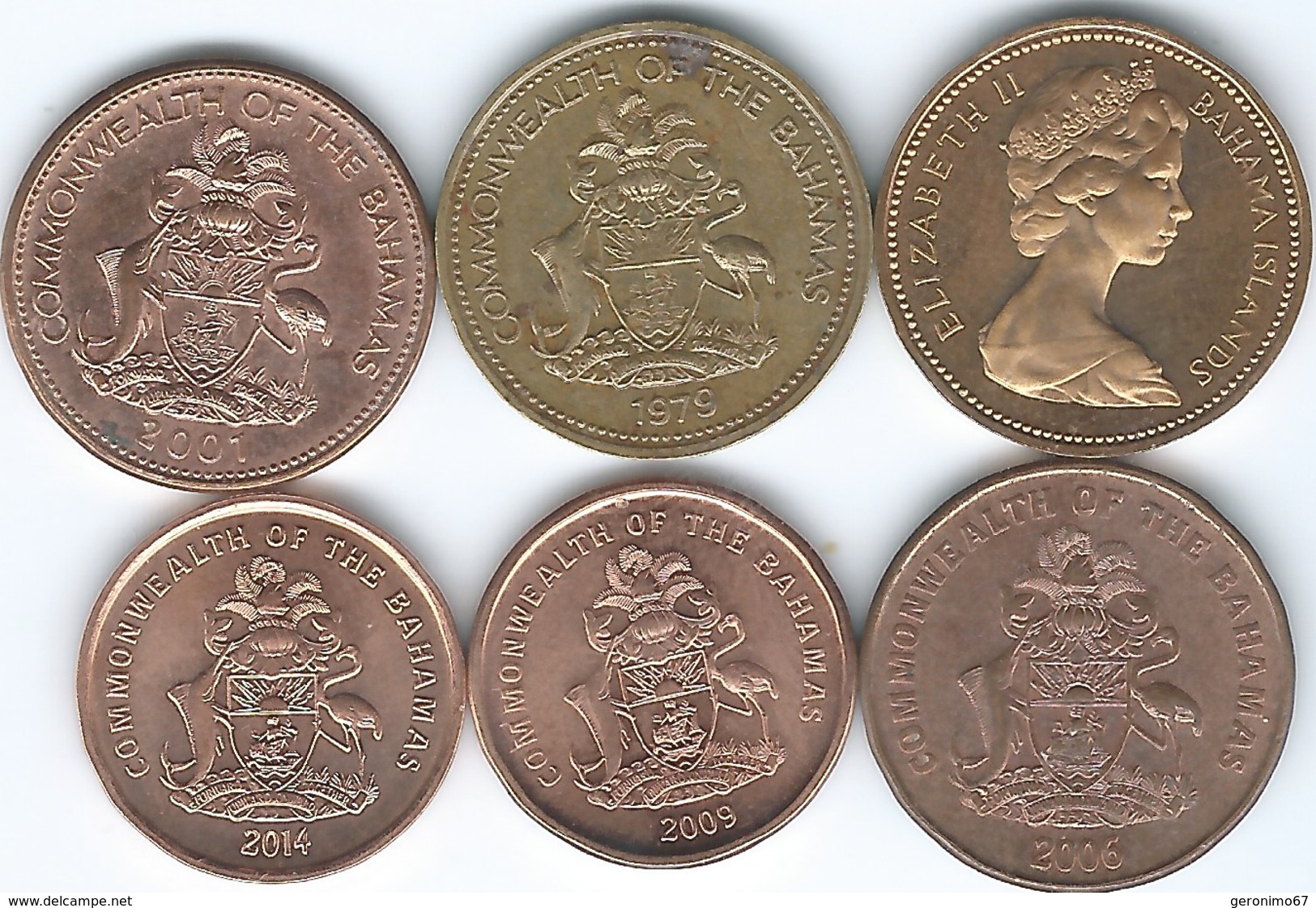 Bahamas - Elizabeth II - 1 Cent - 1970 (KM15) 1979 (KM59) 2001 (KM59a) 2006 (KM218.1) 2009 (KM218.2) & 2014 - Bahamas