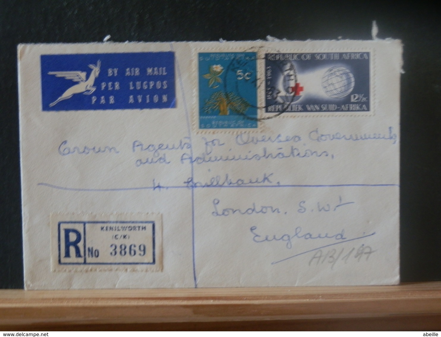 A13/197  LETTRE  AFRIQUE DU SUD  REGISTRED - Cartas & Documentos