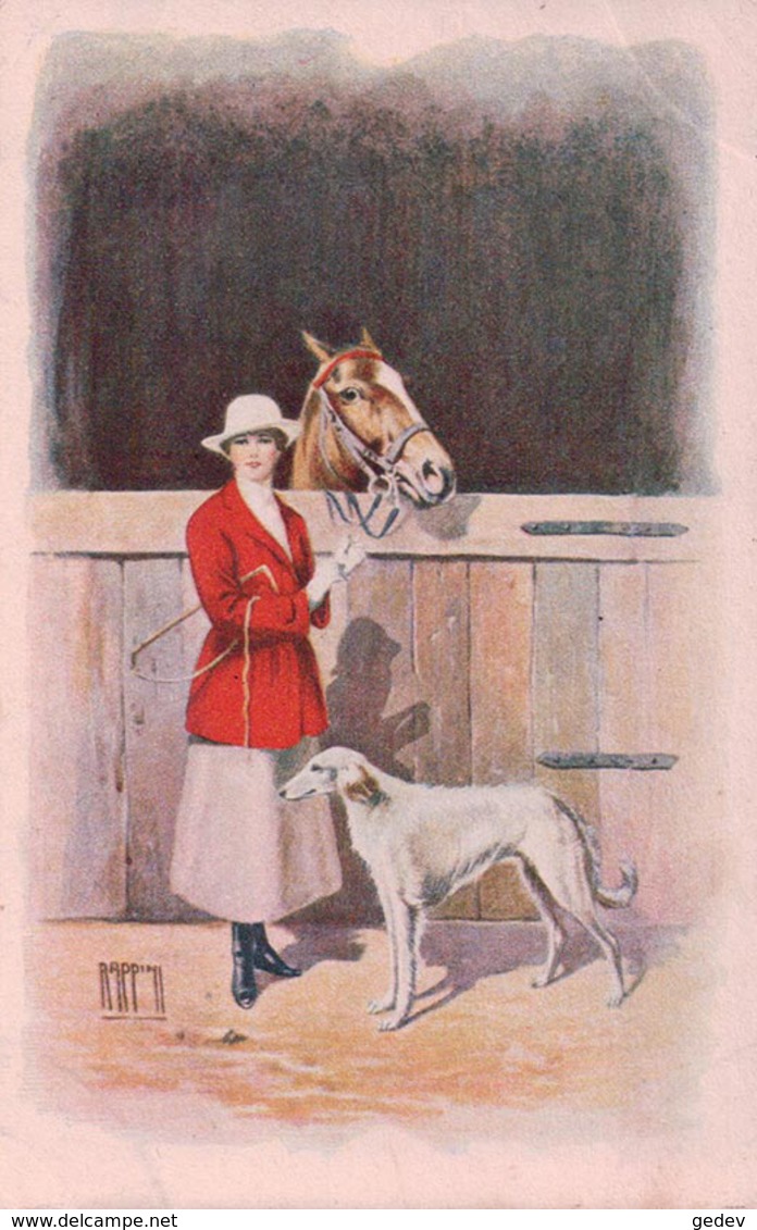 Rappini Illustrateur, Jeune Femme, Chien Et Cheval (20191) - Altri & Non Classificati