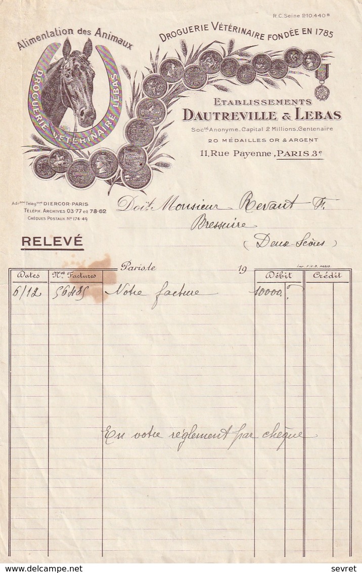 75  - PARIS 11 Rue Payenne 3ème. Ets DAUTREVILLE Et LEBAS .  1/2 Format - Perfumería & Droguería