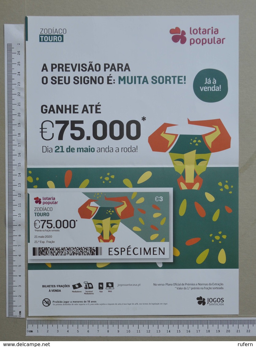 PORTUGAL   2020 - CARTAZ DE LOTARIA POPULAR - FORMATO A4 -  DOBRA AO MEIO -  2 SCANS  -  21ª  - (Nº35897) - Lottery Tickets