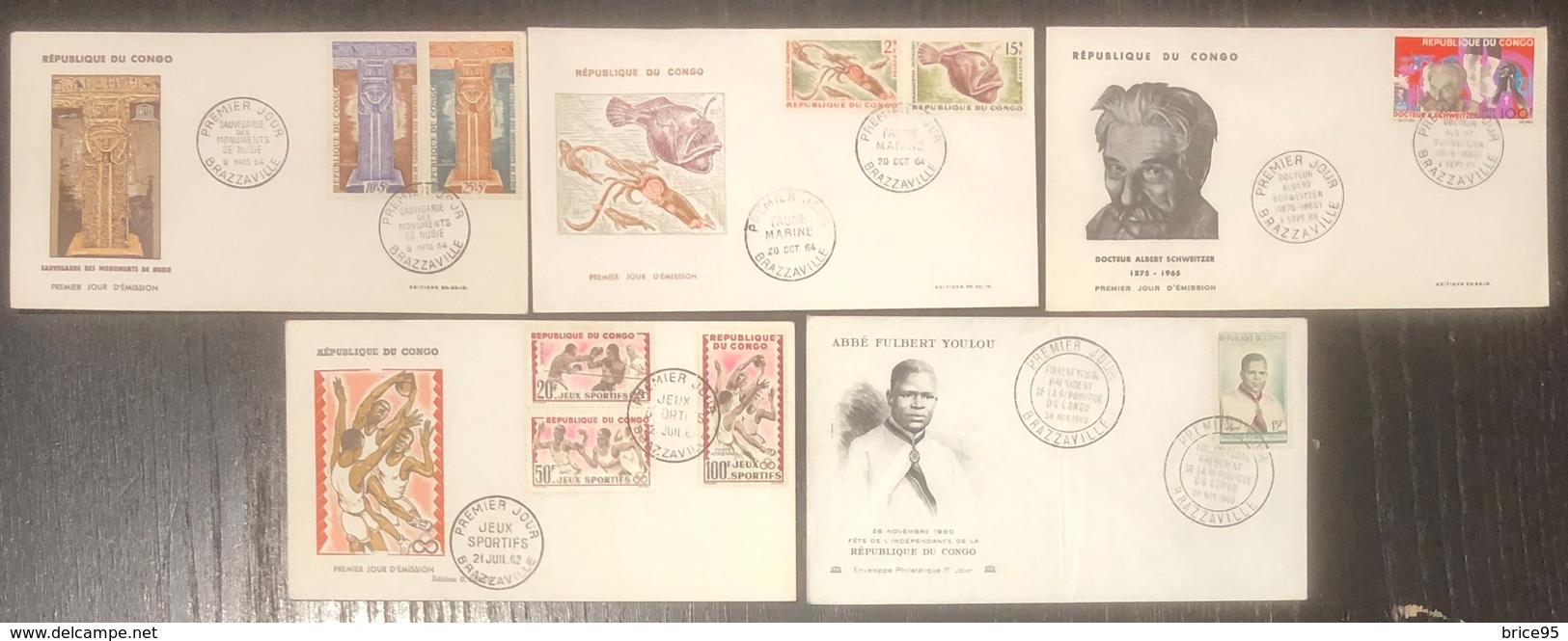 Congo - FDC - Premier Jour - Lot De 5 FDC - Thématique Divers - 1960 à 1964 - FDC