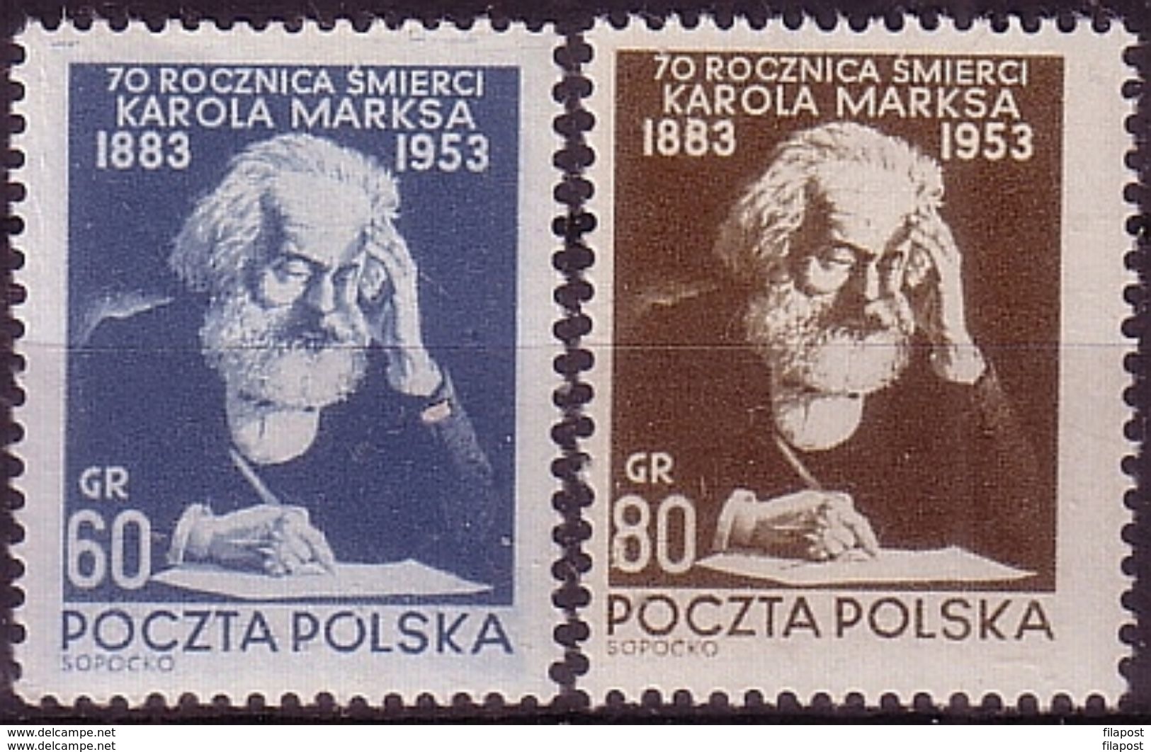 1953 Poland Mi 795 - 796  K. Marx,  Writer., Communism Politician. MNH** - Karl Marx