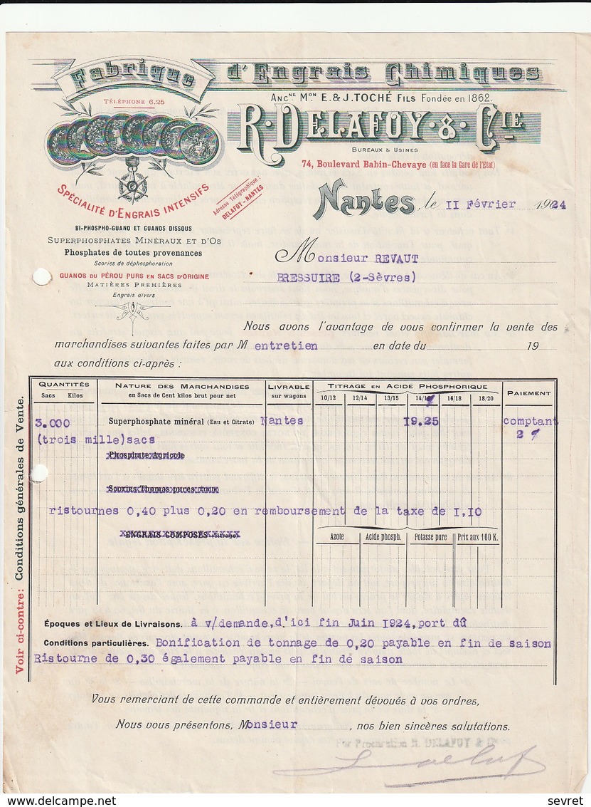 44 - NANTES    74 Bd Babin- Chevaye  R DELAFOY  Et CIE - Fabrique D'Engrais Chimique      A4 - Agricultura