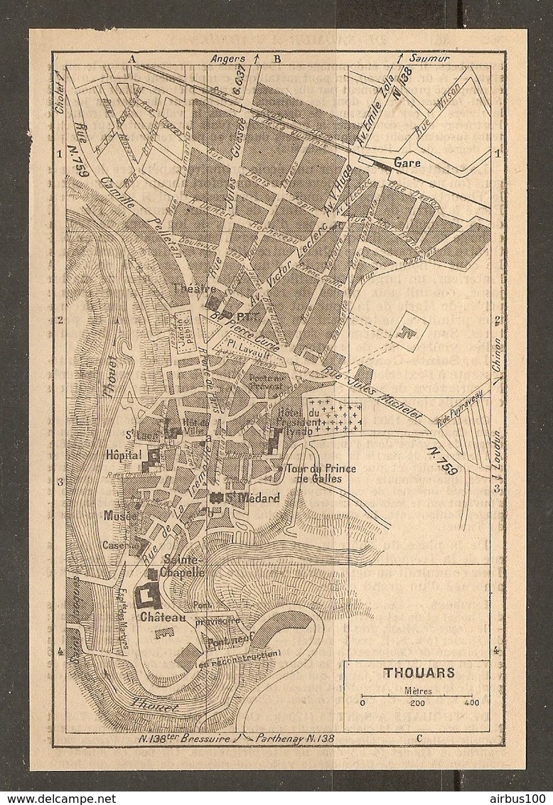 CARTE PLAN 1948 - THOUARS - CASERNE MUSÉE HOPITAL THÉATRE TOUR Du PRINCE De GALLES - Topographische Karten