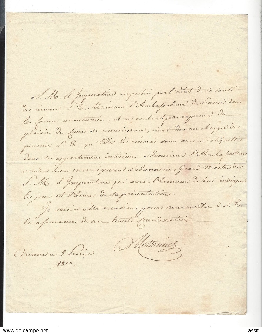 METTERNICH  ( 1773 - 1859 ) Lettre à L' Ambassadeur De France ( Louis-Guillaume Otto )  2.2.1810 - Other & Unclassified