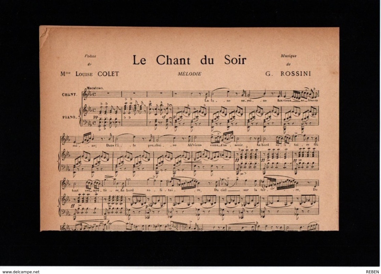 Partition Chant Piano Année 1892 Le Chant Du Soir Louise Colet G. Rossini - Scores & Partitions