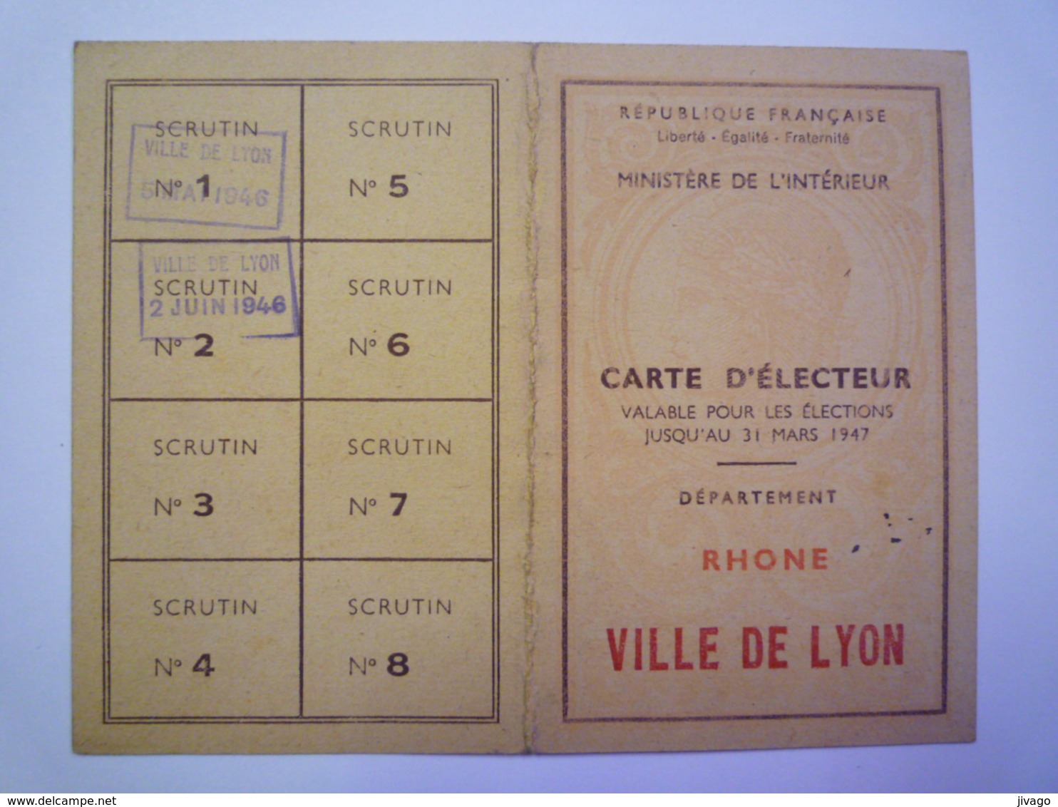 2020 -  5805  CARTE D'ELECTEUR    Guy AUDEBAUD  LYON  1946   XXX - Non Classés