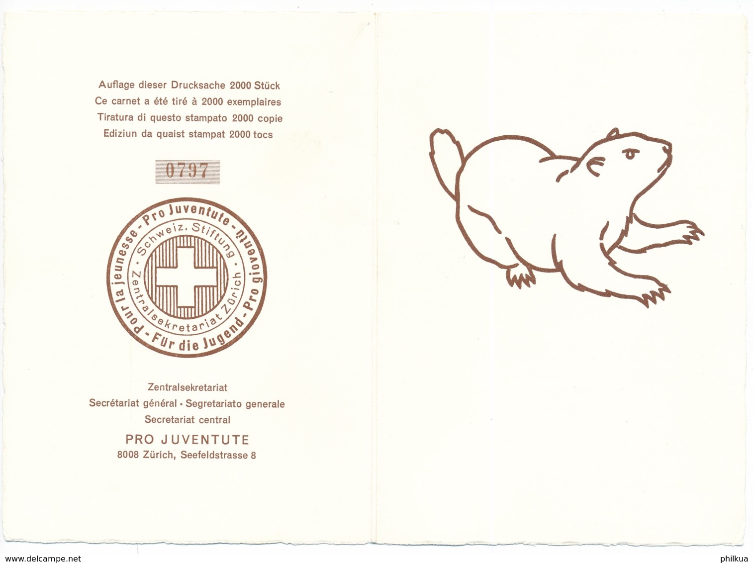 1965 - Limitierte Auflage - Offizielle Pro Juventute Dankeskarte Mit Kompletter Serie Und Viererblock Mit ET-Stempel - Autres & Non Classés