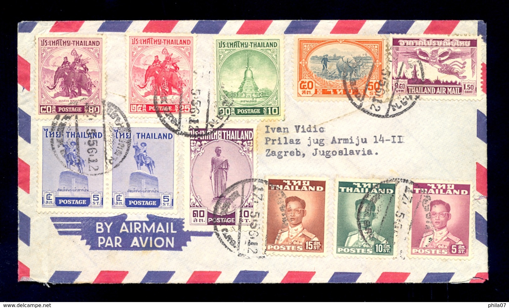 THAILAND - Airmail Cover With Multicolored Nice Franking, Sent From Thailand To Zagreb(Yugoslavia) 1956, Arrival Cancel - Tailandia