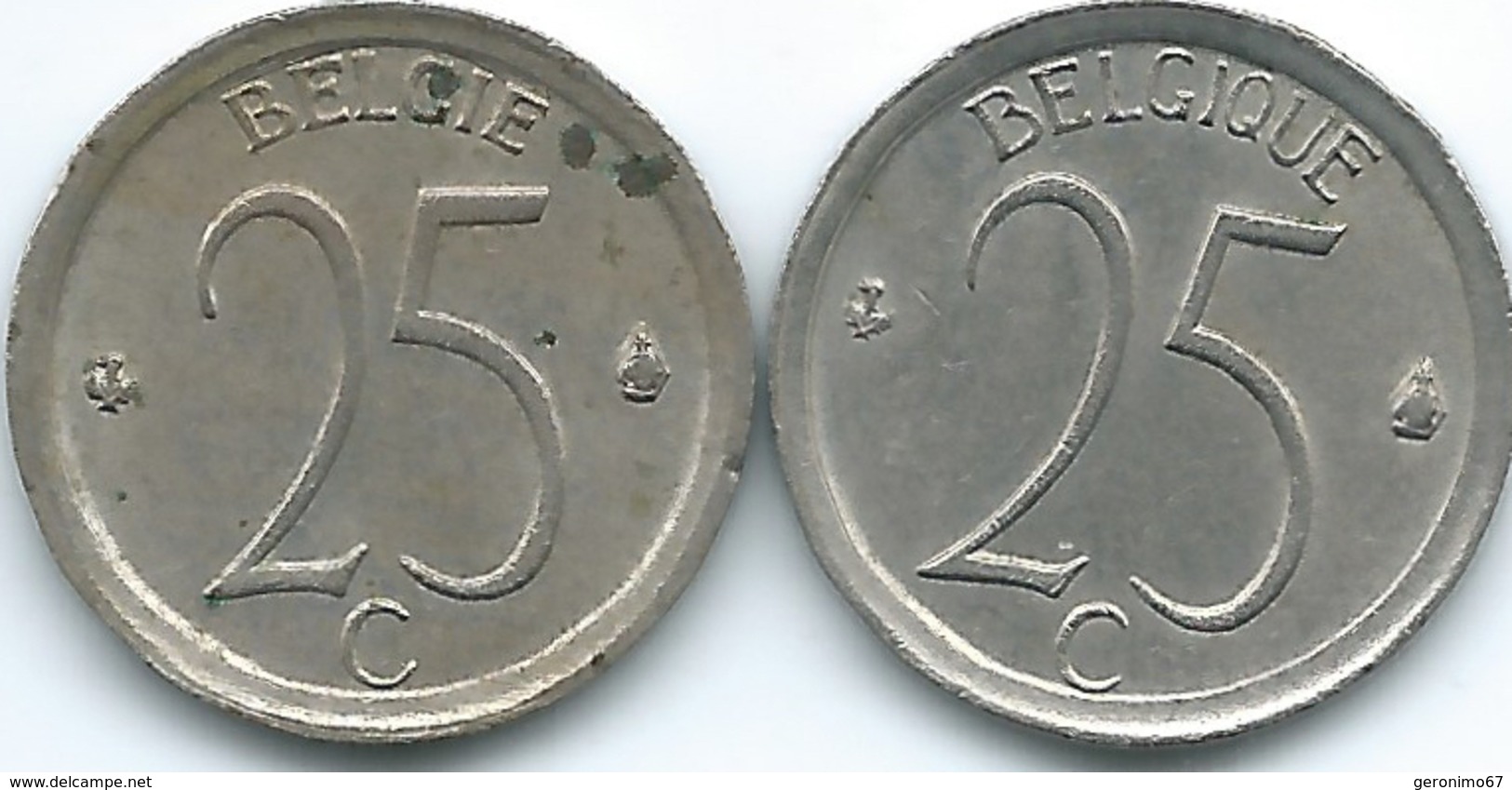 Belgium - Baudouin - 25 Centimes - 1974 - French (KM153.1) & 1969 - Dutch (KM154.1) - 25 Cents