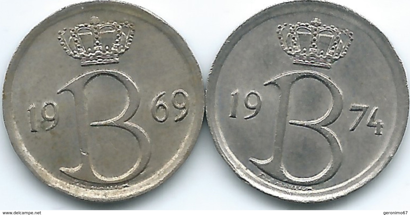 Belgium - Baudouin - 25 Centimes - 1974 - French (KM153.1) & 1969 - Dutch (KM154.1) - 25 Cents