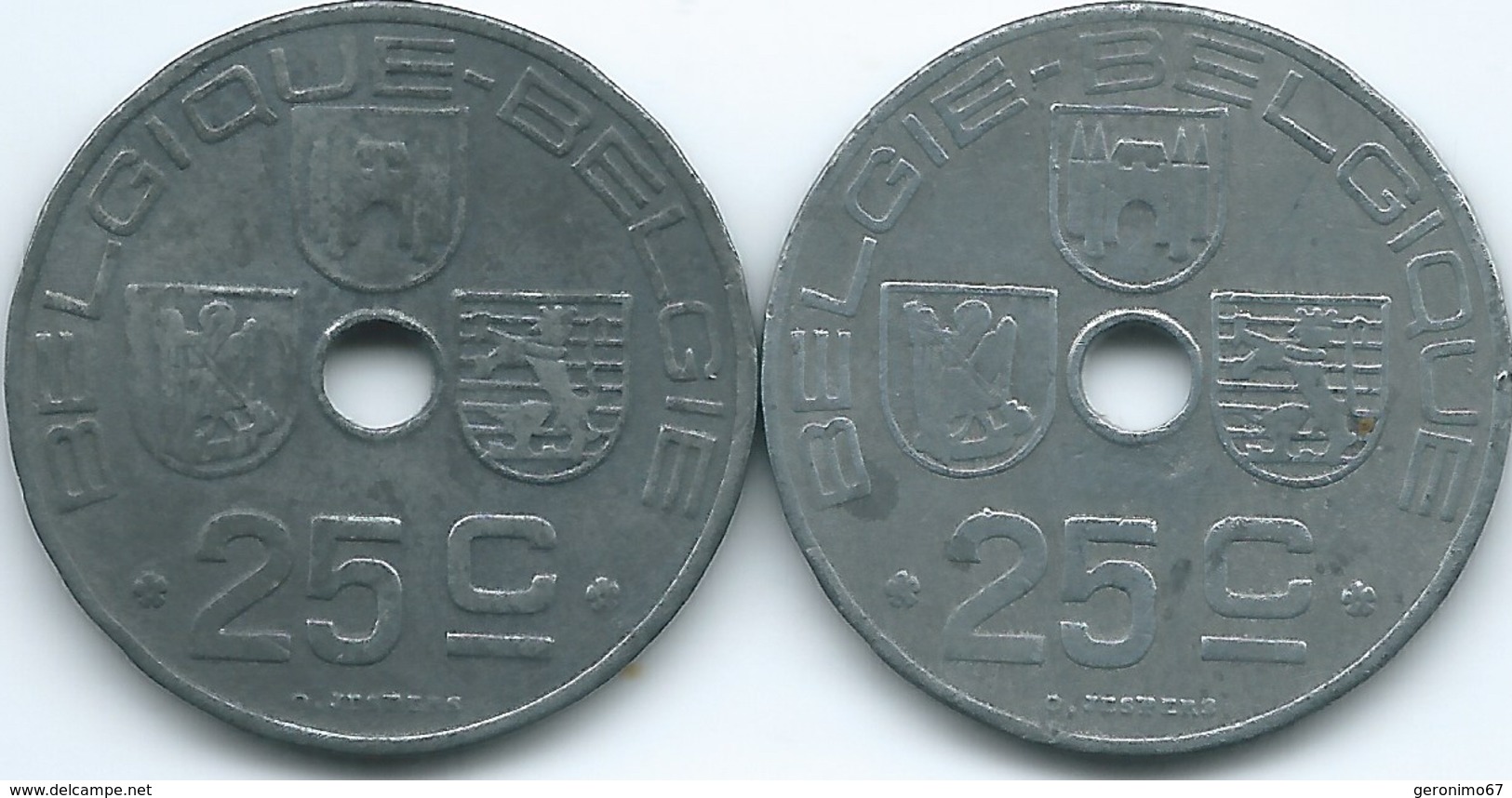 Belgium - Leopold III - Regency - 25 Centimes - 1946 - KM131 (Dutch) & 1942 - KM132 (French) - 10 Cents & 25 Cents