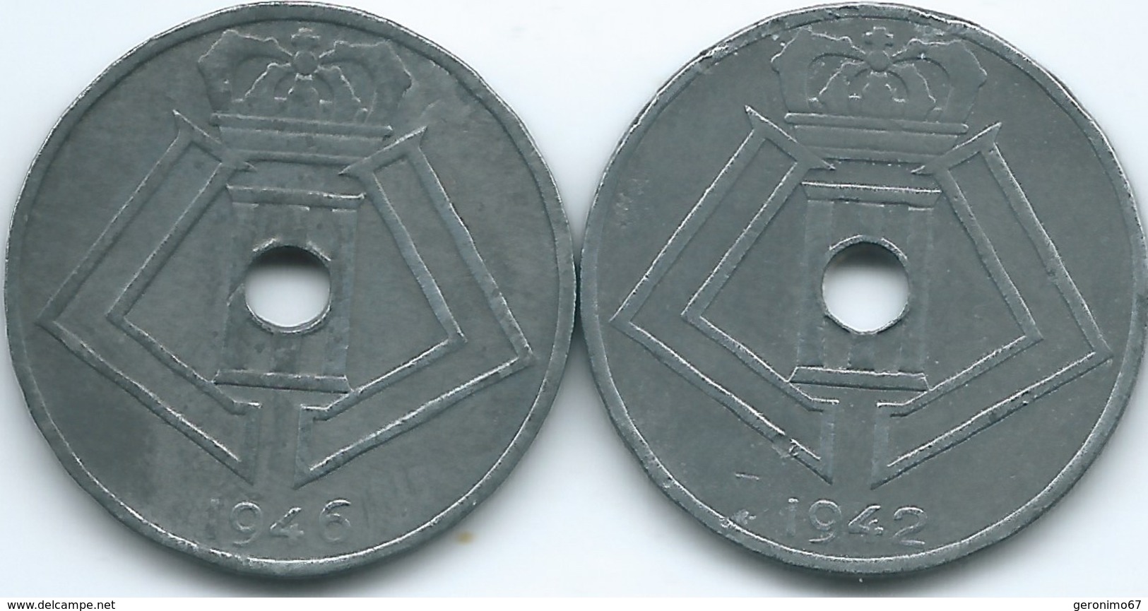 Belgium - Leopold III - Regency - 25 Centimes - 1946 - KM131 (Dutch) & 1942 - KM132 (French) - 10 Centimes & 25 Centimes