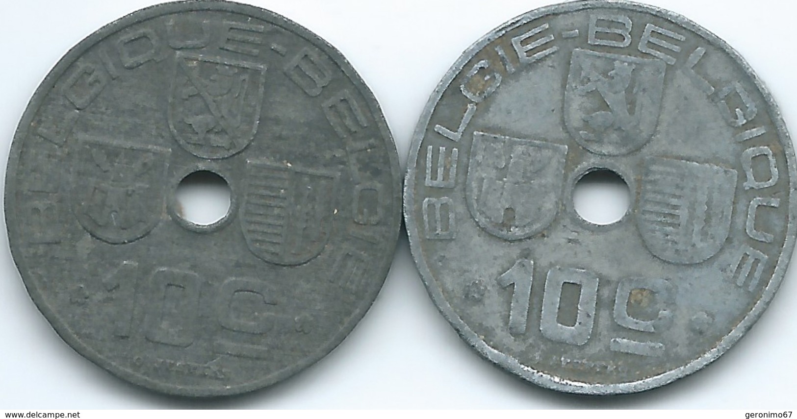 Belgium - Leopold III - 10 Centimes - WWII Zinc Issues - 1942 (KM125) & 1946 (KM126) - 10 Centimos