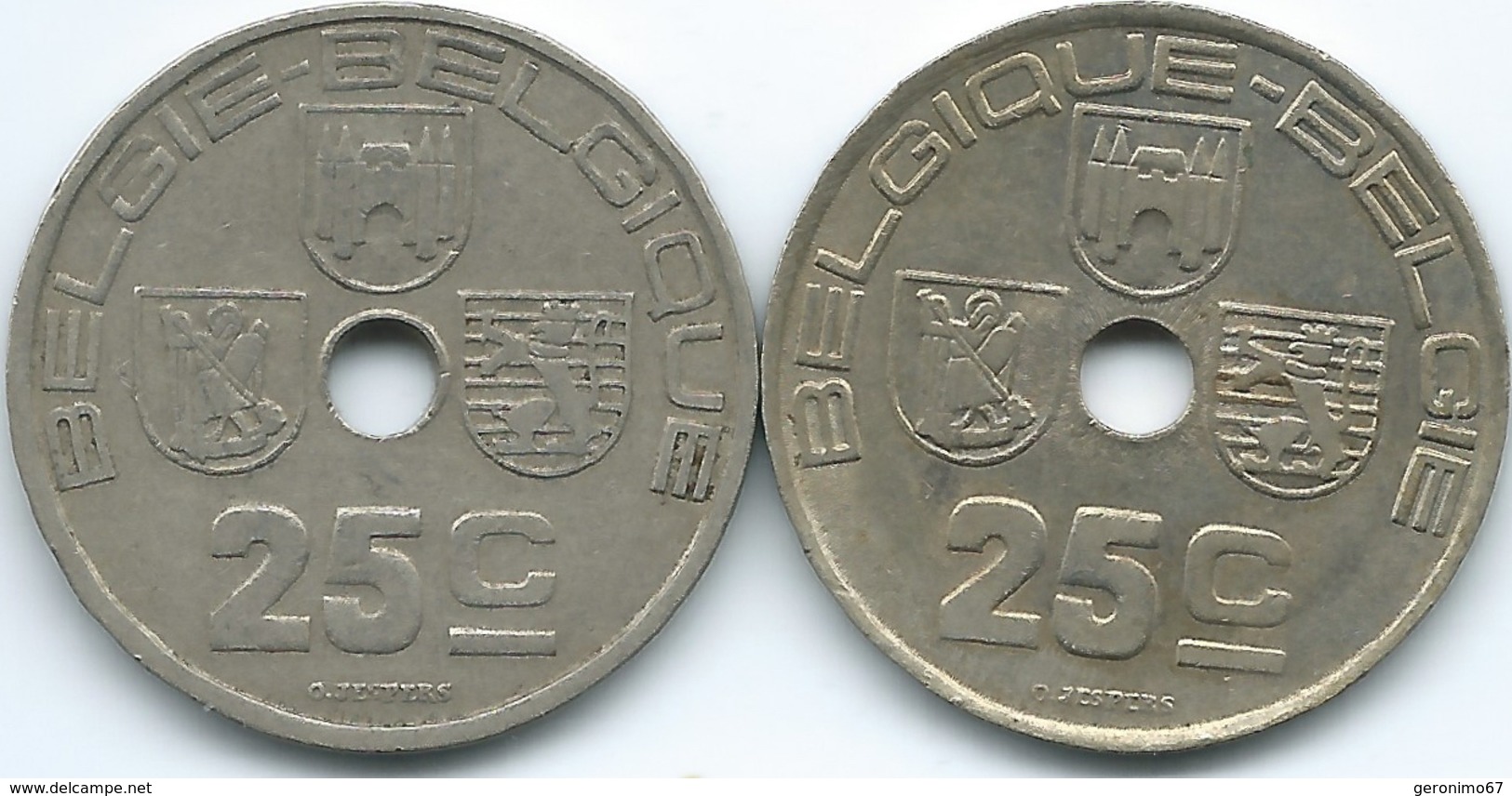Belgium - Leopold III - 25 Centimes - 1938 (KM115.1) & 1939 (KM114.1) - 25 Cents