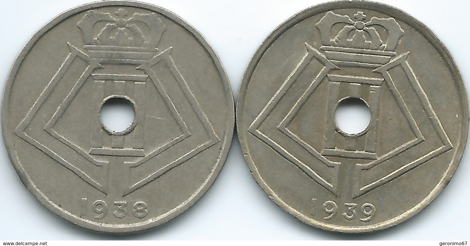 Belgium - Leopold III - 25 Centimes - 1938 (KM115.1) & 1939 (KM114.1) - 25 Cent