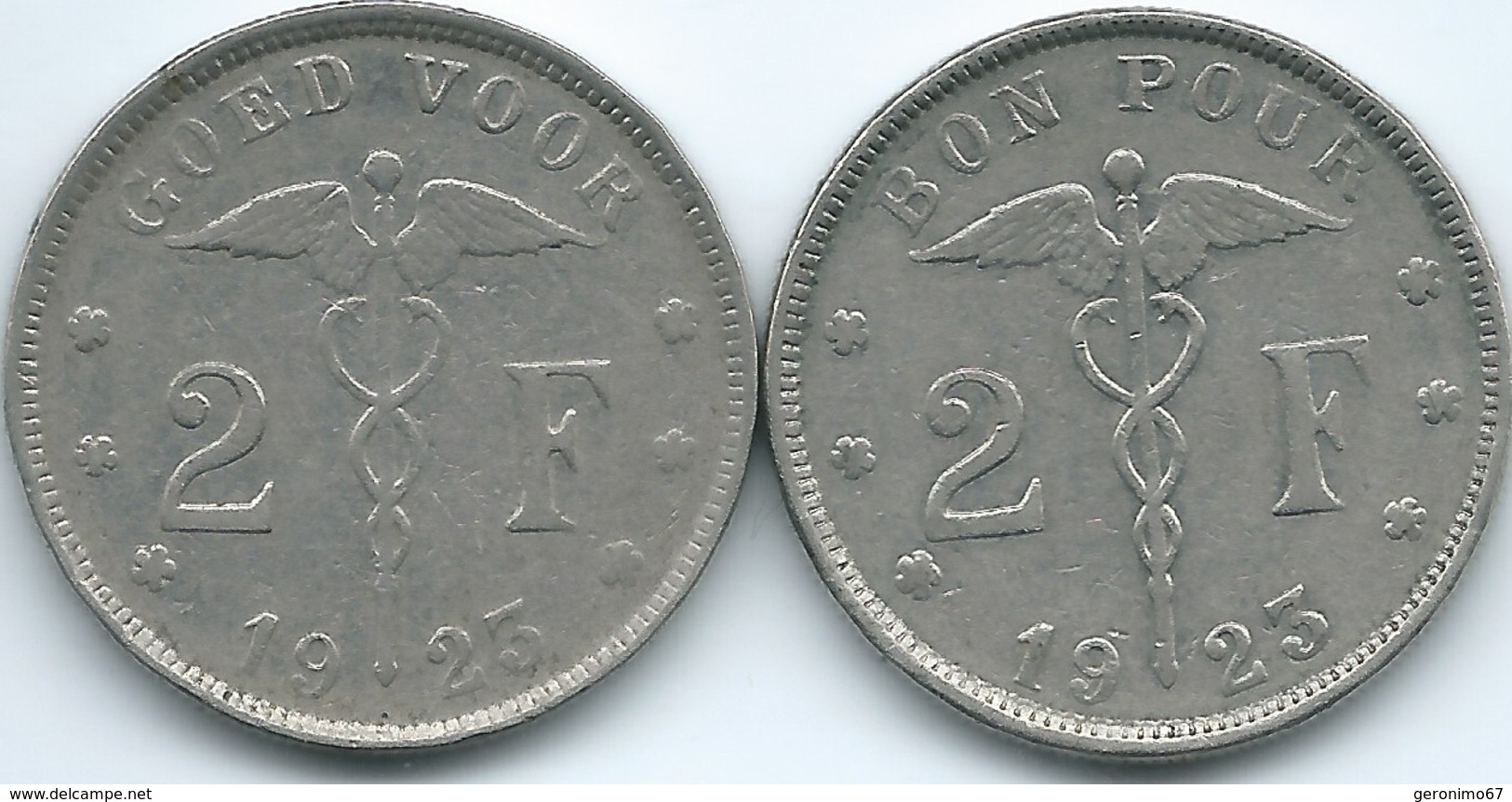 Belgium - Albert I - 2 Francs - 1923 - French (KM91.1) & Dutch (KM92) - 2 Francs