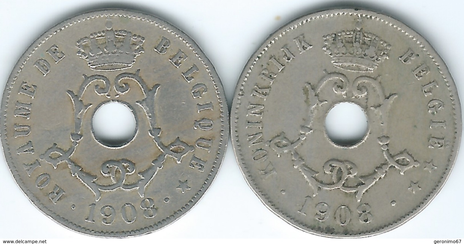 Belgium - Leopold II - 1908 - 25 Centimes - French (KM62) & Dutch (KM63) - 25 Cent