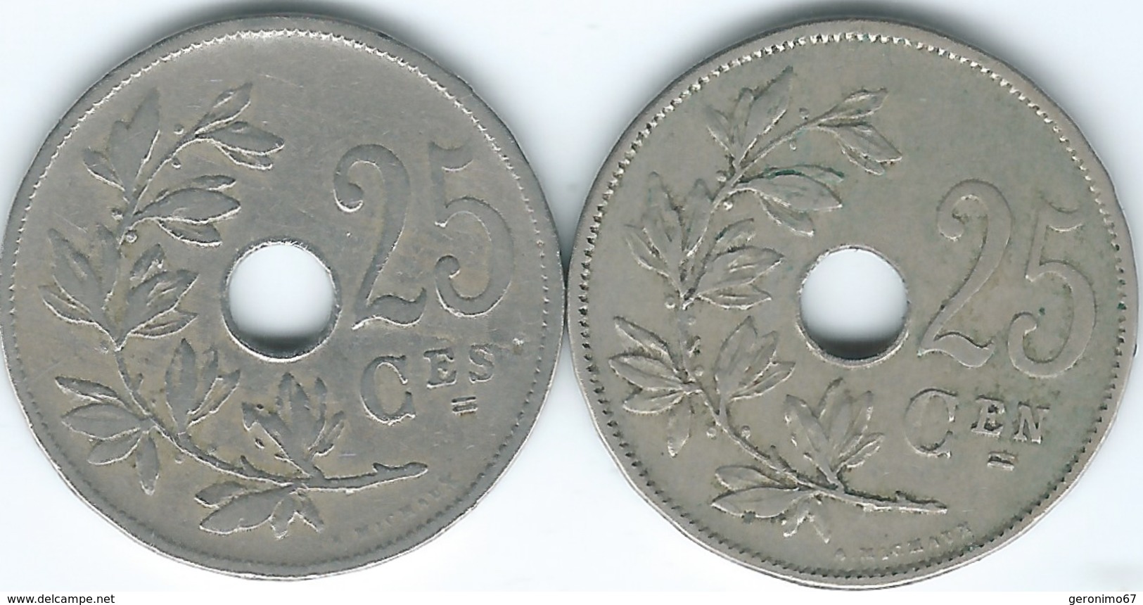 Belgium - Leopold II - 1908 - 25 Centimes - French (KM62) & Dutch (KM63) - 25 Centimes