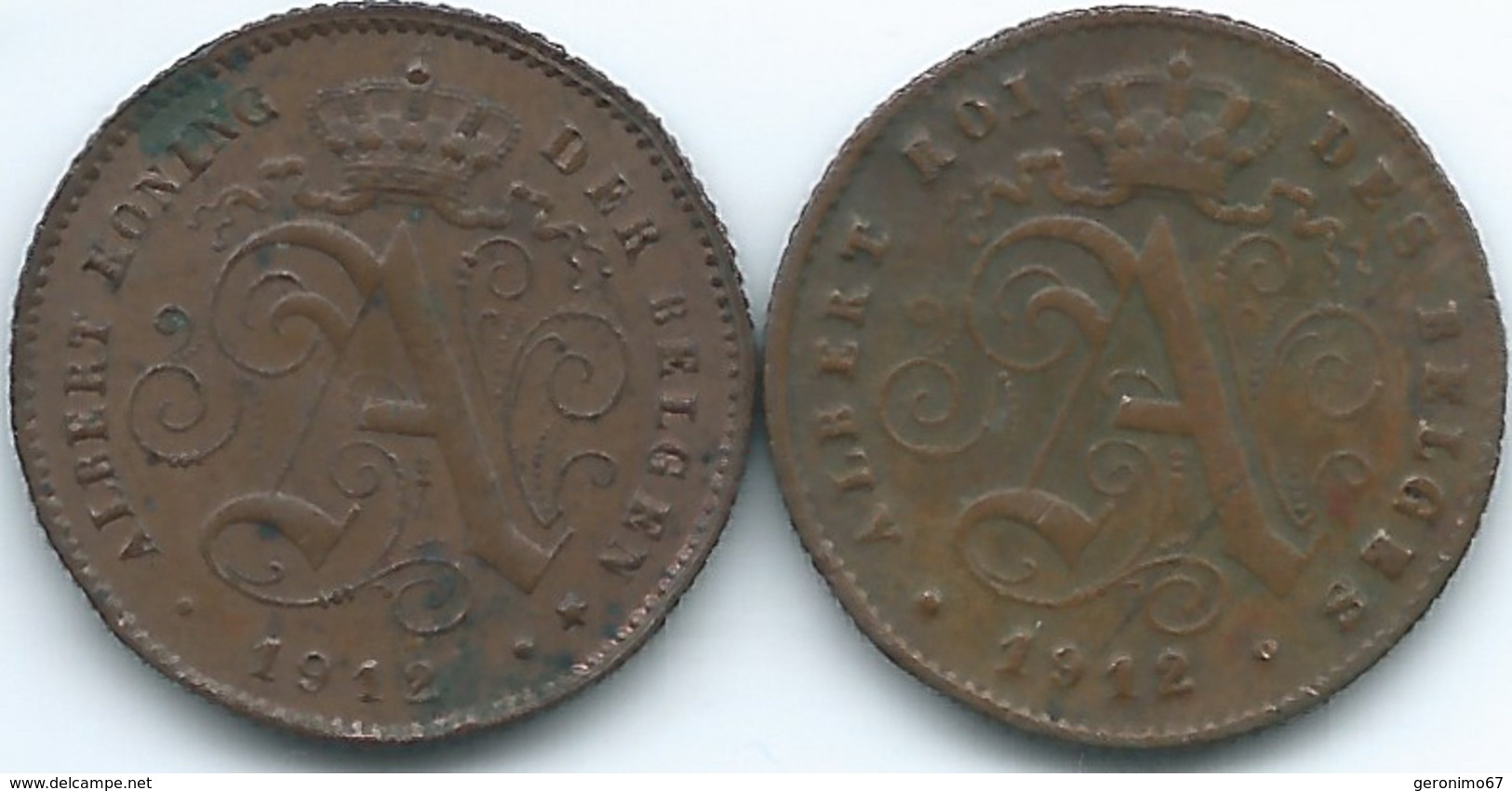 Belgium - Albert I - 1912 - 1 Centime - French (KM76) & Dutch (KM77) - 1 Cent