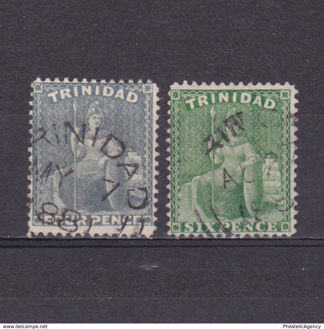 TRINIDAD 1866, SG #76-77, Wmk Crown CC, Perf 14, Britannia, Used - Trinidad & Tobago (...-1961)