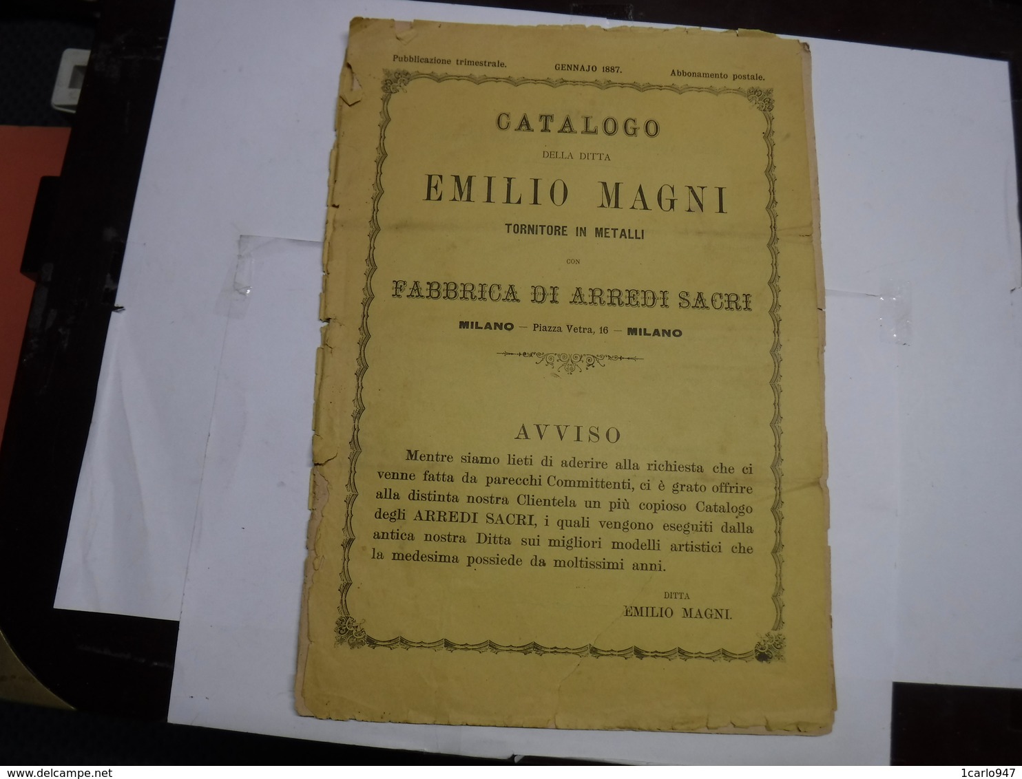 MILANO   --  DITTA  EMILIO MAGNI   -- FABBRICA E CATALOGO    DI ARREDI SACRI - Italië