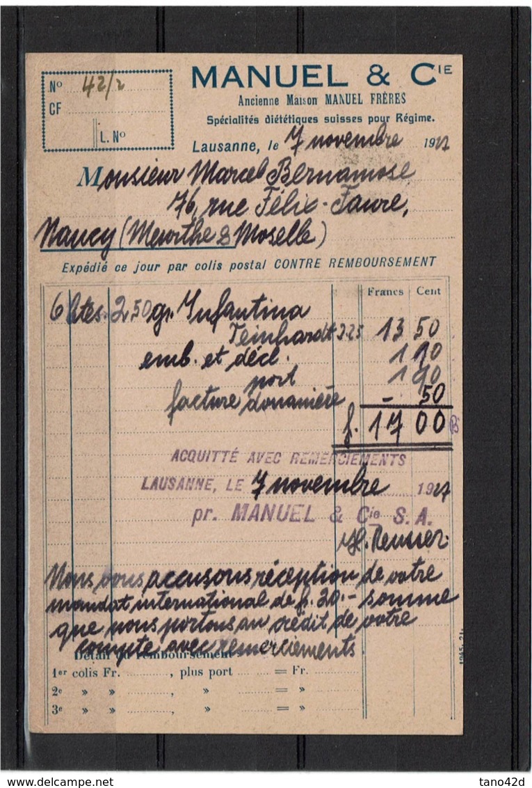 BR41 - SUISSE EP CP TSC MANUEL G.TELL SURCHARGE DEPART LAUSANNE 7/11/1927 - Stamped Stationery