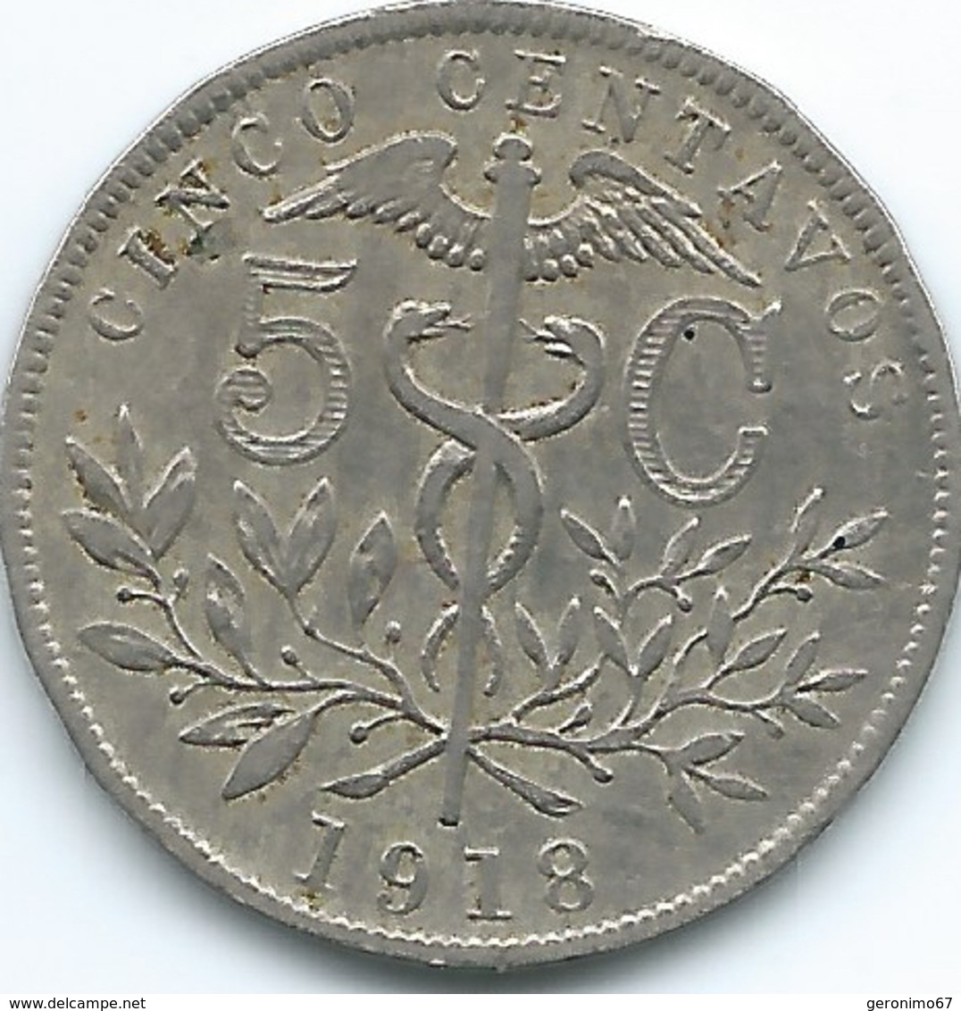 Bolivia - 5 Centavos - 1918 - KM173.1 - Medal Alignment - Scarce - Bolivia