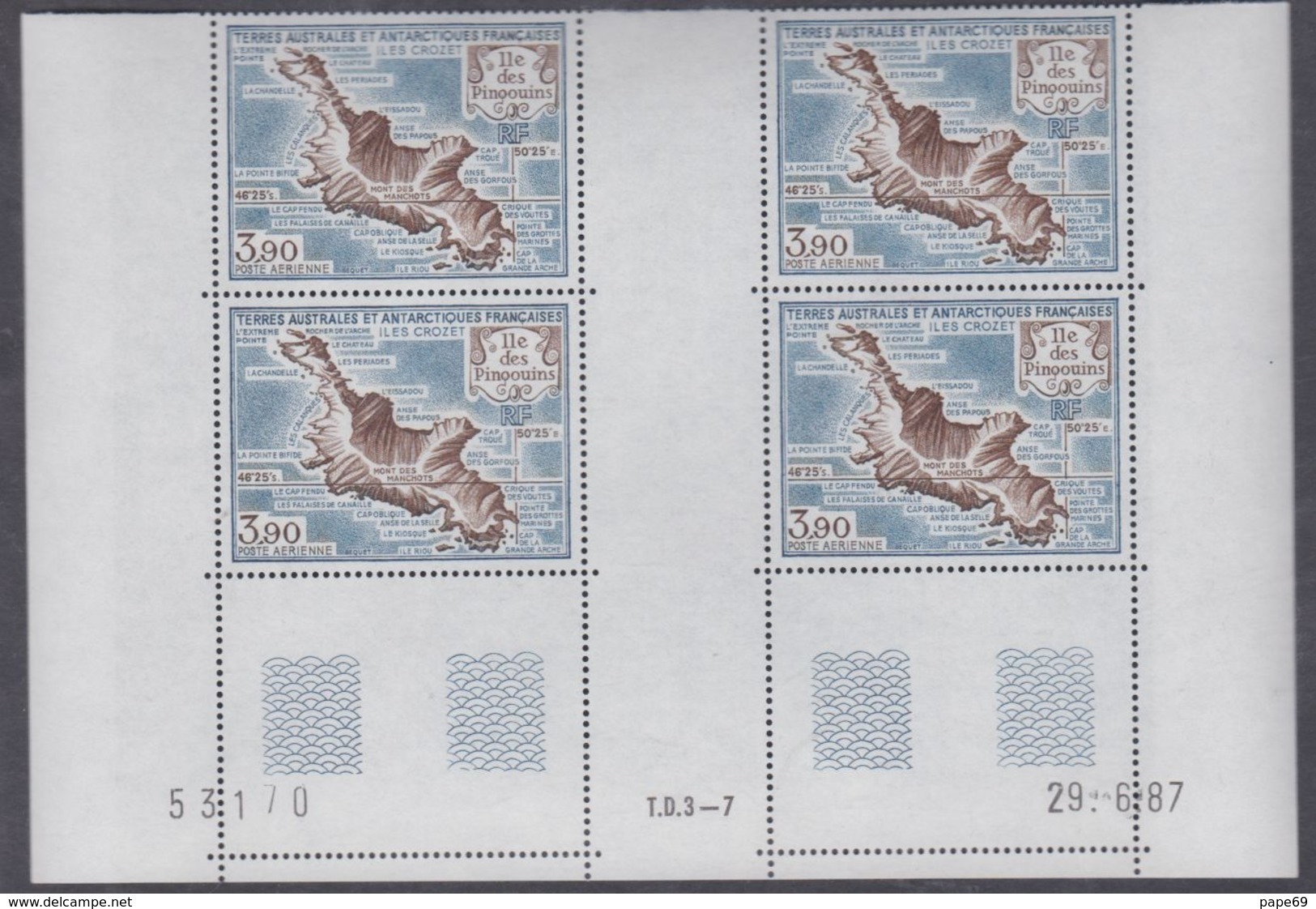 TAAF P.A. N° 100 XX Ile Des Pingouins Carte De L'ile En Bloc De 4 Coin Daté à 60 % De La Faciale, Ss Ch, TB - Nuevos