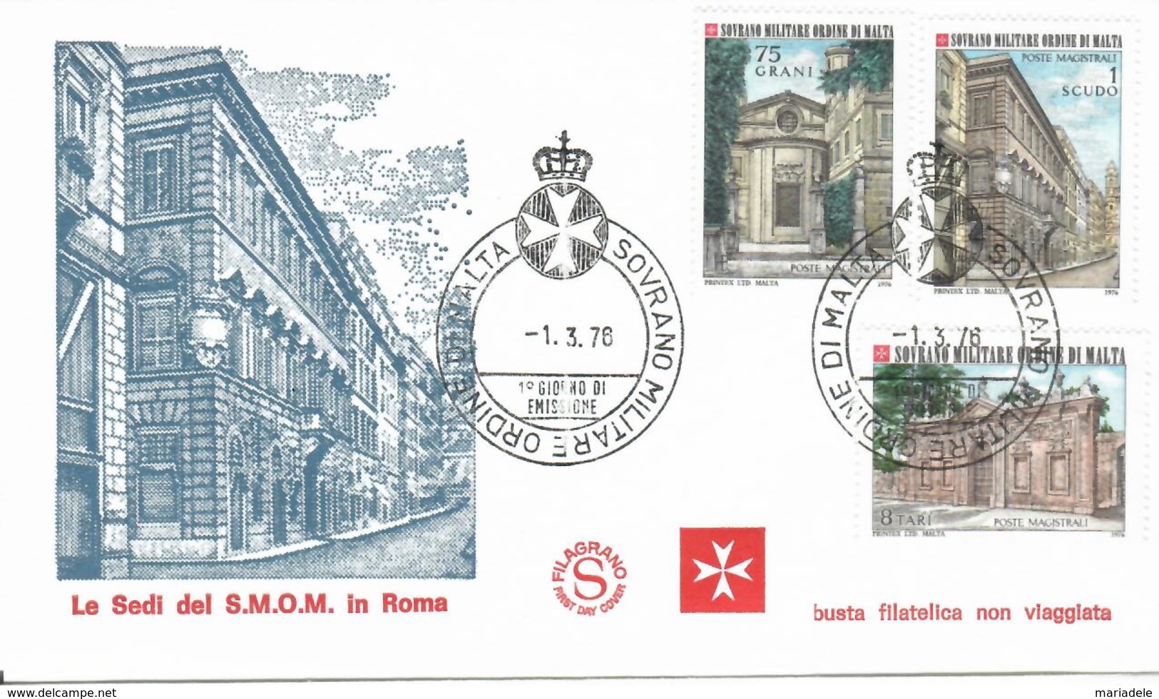 SMOM 1976, Sedi Dell'Ordine In Roma (o), FDC Filagrano - Malta (Orde Van)