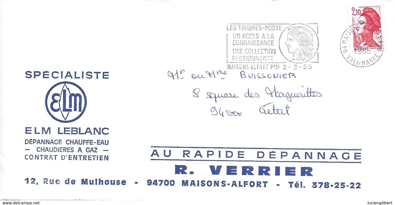 VAL DE MARNE 94 -  MAISONS ALFORT  -LES TIMBRES POSTE UN ACCES A LA CONNAISSANCE UNE COLLECTION PASSIONNANTE   -  1985 - Oblitérations Mécaniques (flammes)