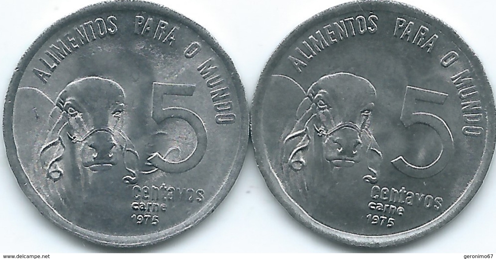 Brazil - Cruzeiro Novo - 5 Centavos - 1975 - FAO - KM587 - With & Without Die Clashes - Brazil