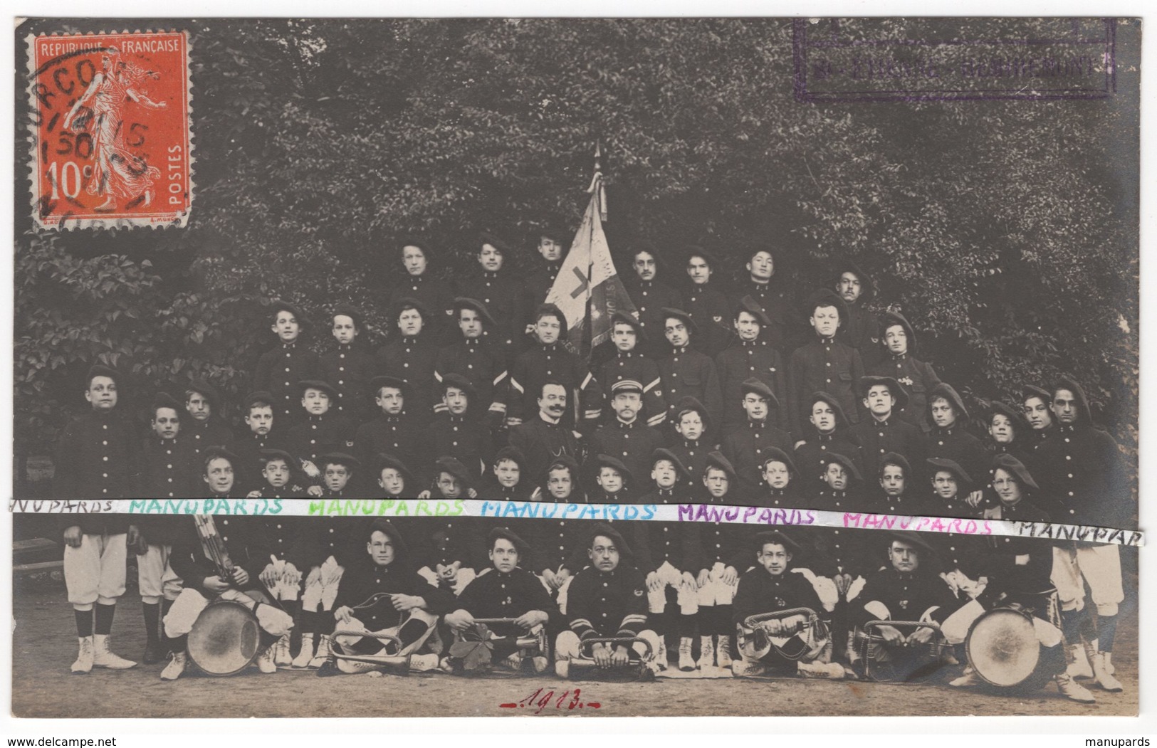 88 SAINT ETIENNE DE REMIREMONT ? CARTE PHOTO / 1913 / SECTION DE GYMNASTIQUE ET PRÉPARATION MILITAIRE DES GRANDS MOULINS - Saint Etienne De Remiremont