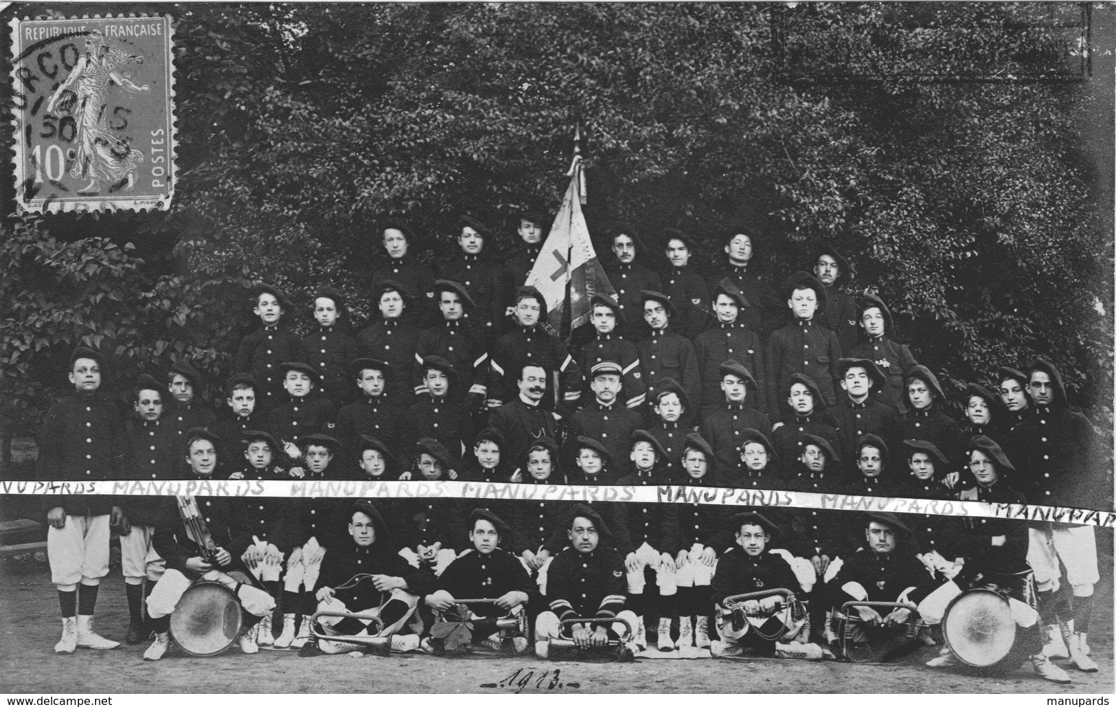 88 SAINT ETIENNE DE REMIREMONT ? CARTE PHOTO / 1913 / SECTION DE GYMNASTIQUE ET PRÉPARATION MILITAIRE DES GRANDS MOULINS - Saint Etienne De Remiremont