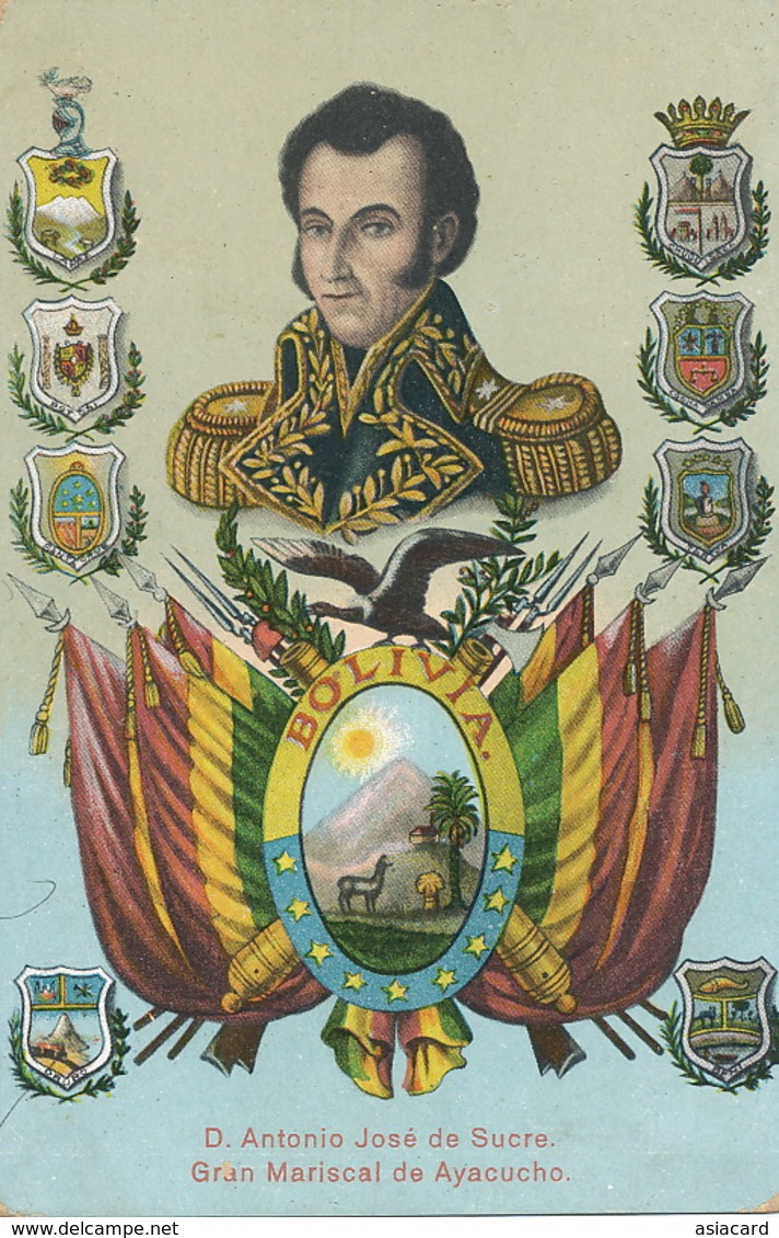 D Antonio José De Sucre  Born In Cumana Venezuela Gran Mariscal De Ayacucho Hand Colored  Edicion Arno. Escudos - Bolivia