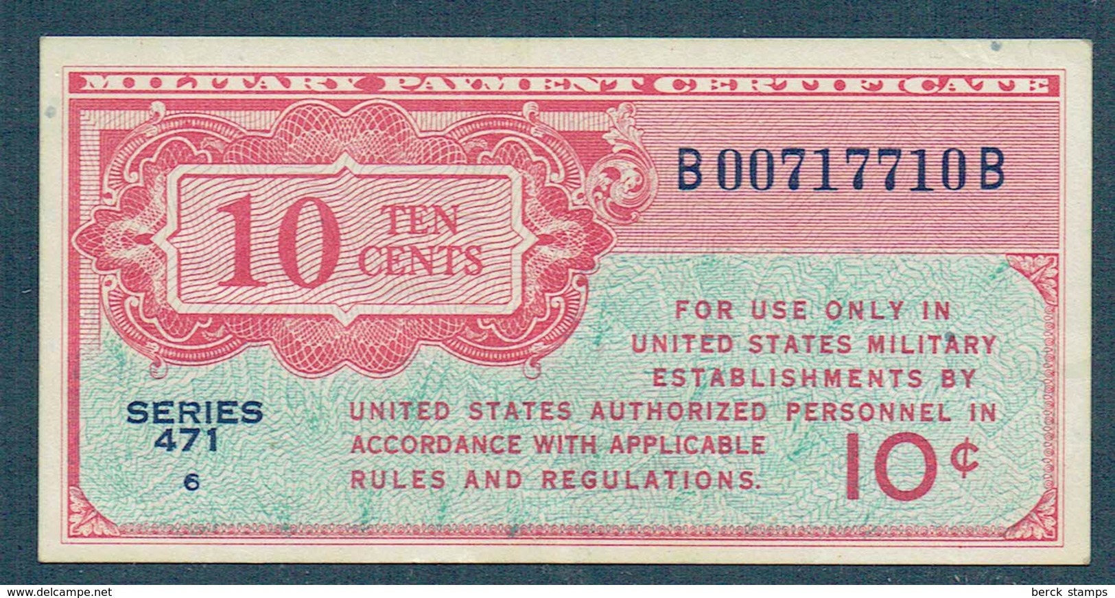 BILLET - Etats Unis - Military Payment De 10 Cents - LUXE. - 1947-1948 - Series 471