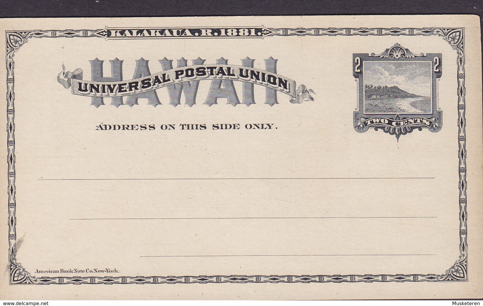 Hawaii UPU Universal Postal Union Postal Stationery Ganzsache Entier 1881, 2 Cents Unused (2 Scans) - Hawaii