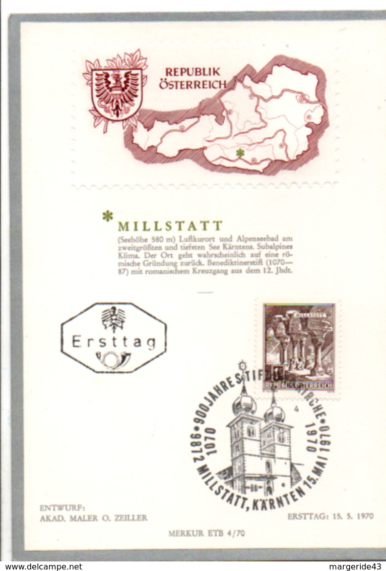 AUTRICHE ÖSTERREICH CARTE MAXIMUM 1970 MILLSTATT - Maximumkarten (MC)