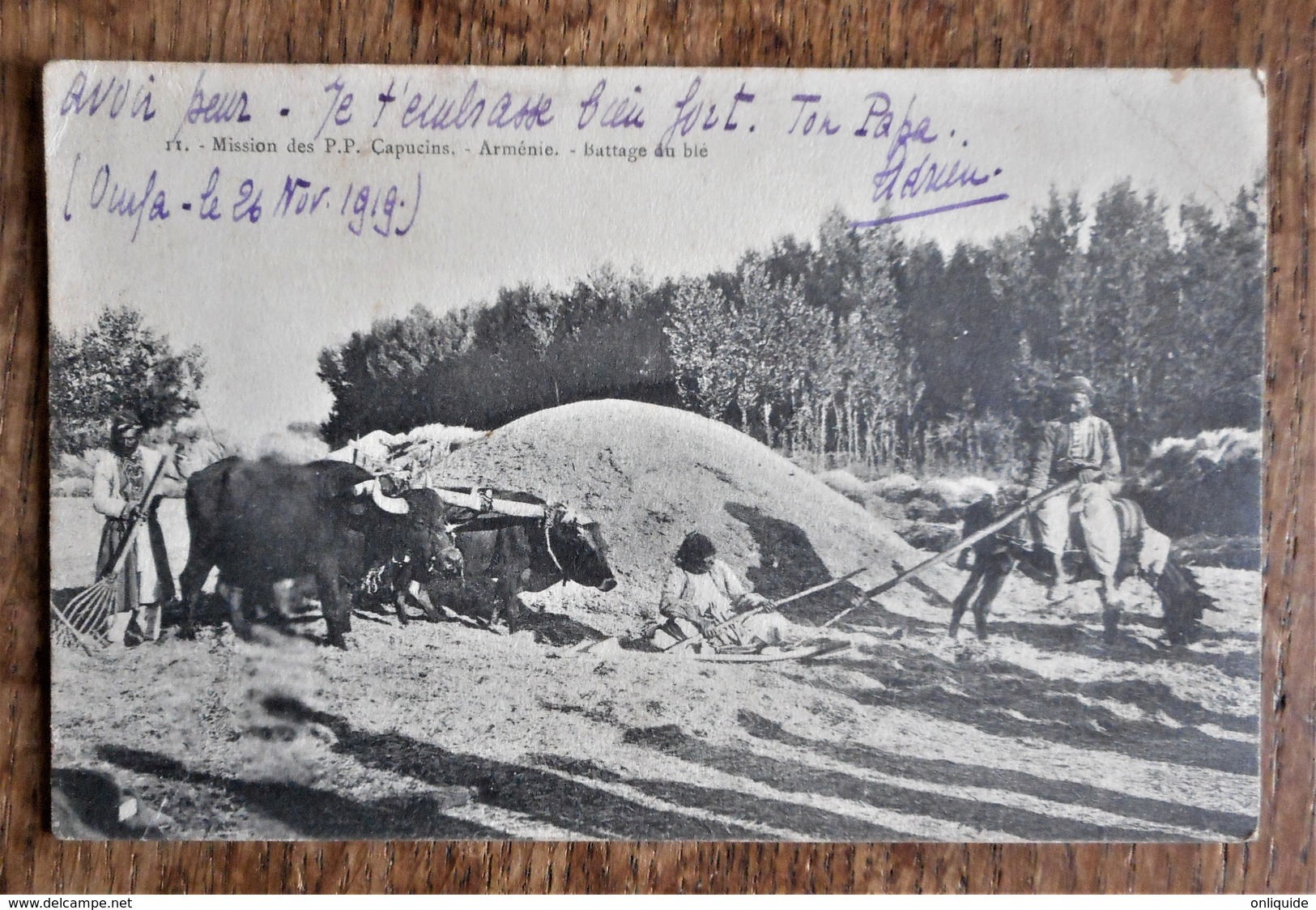 Carte Postale Ancienne : Mission Des P. P. Capucins - Arménie - Battage Du Blé (armée Du Levant - 1919) - Arménie