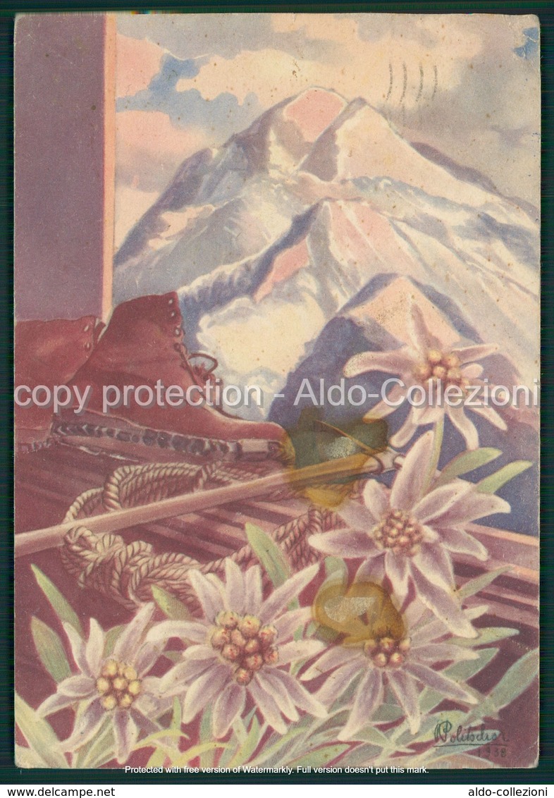 Scarpone Piccozza E Stelle Alpine Firma Illustratore 1938 FG V214 - Andere & Zonder Classificatie