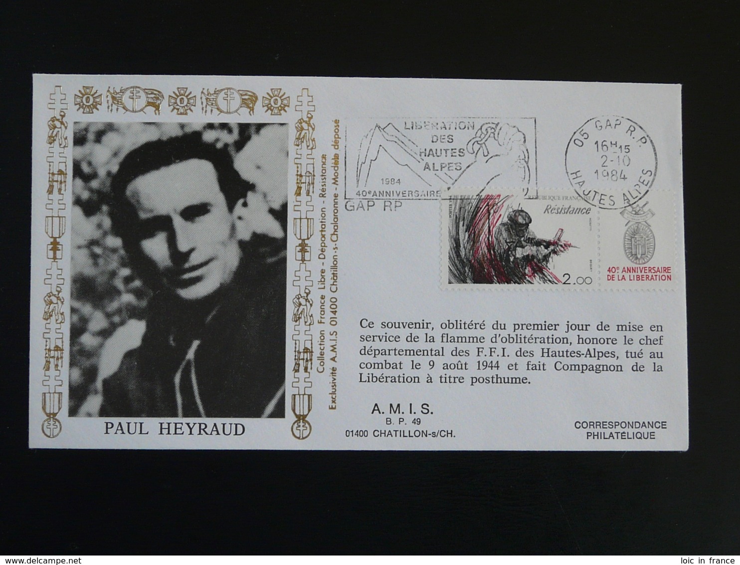 Lettre Cover 40 Ans De La Libération Flamme Concordante Gap 05 Hautes Alpes 1984 - WW2