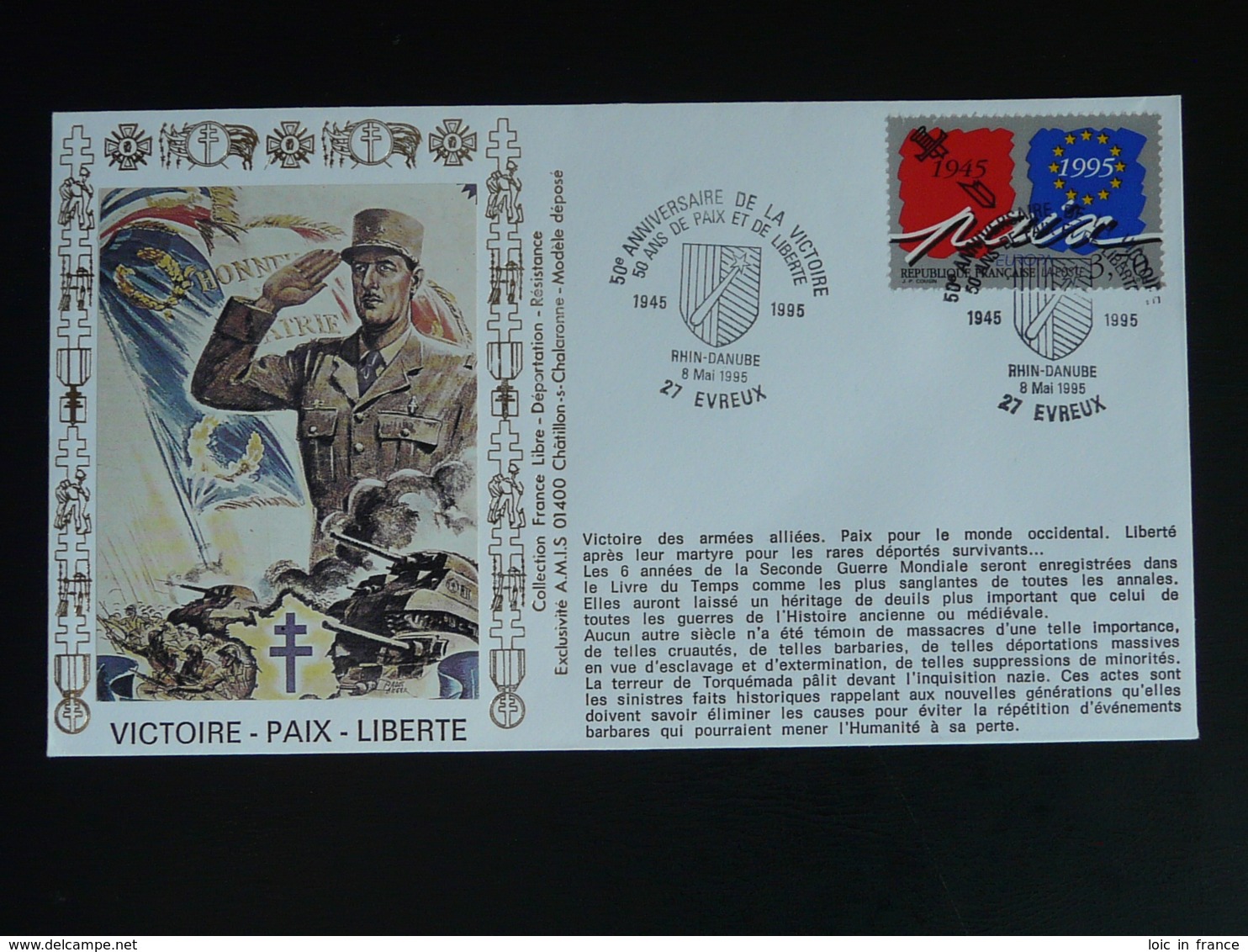 Lettre Commemorative Cover 50 Ans De La Victoire General De Gaulle Evreux 27 Eure Europa 1995 - Seconda Guerra Mondiale