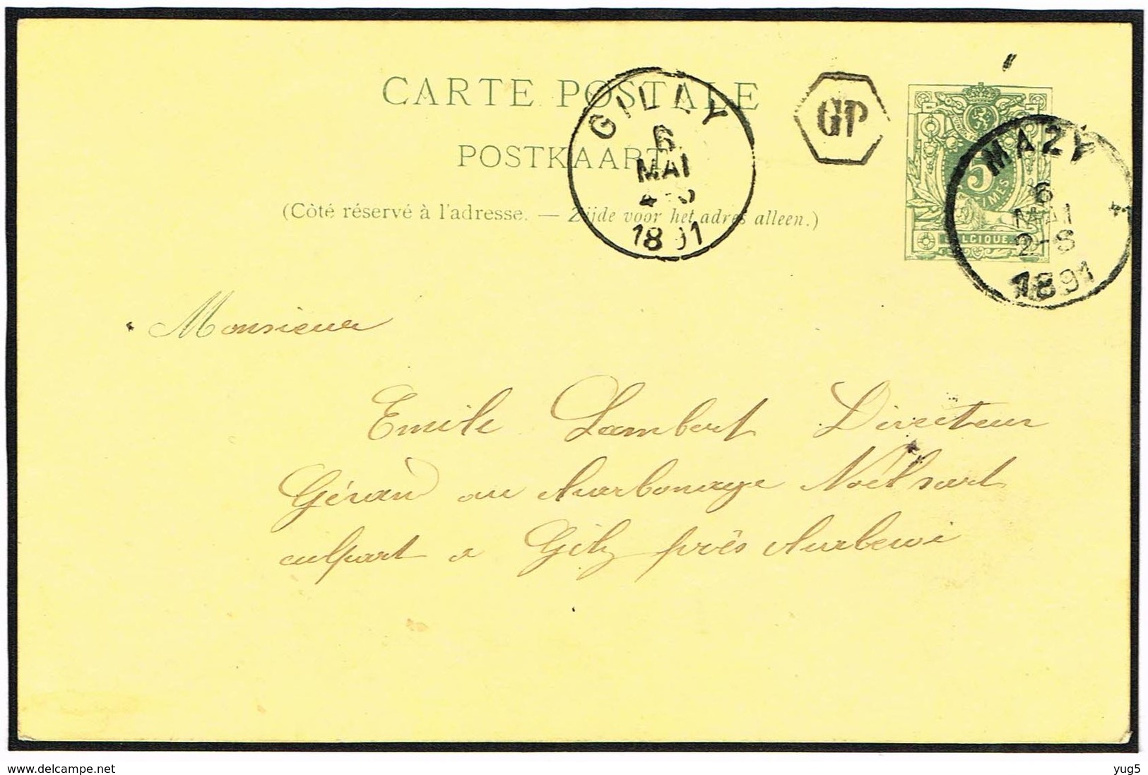 CP 6.5.1891 De MAZY Avec Boîte De Levée GP Dans Hexagone - Poste Rurale