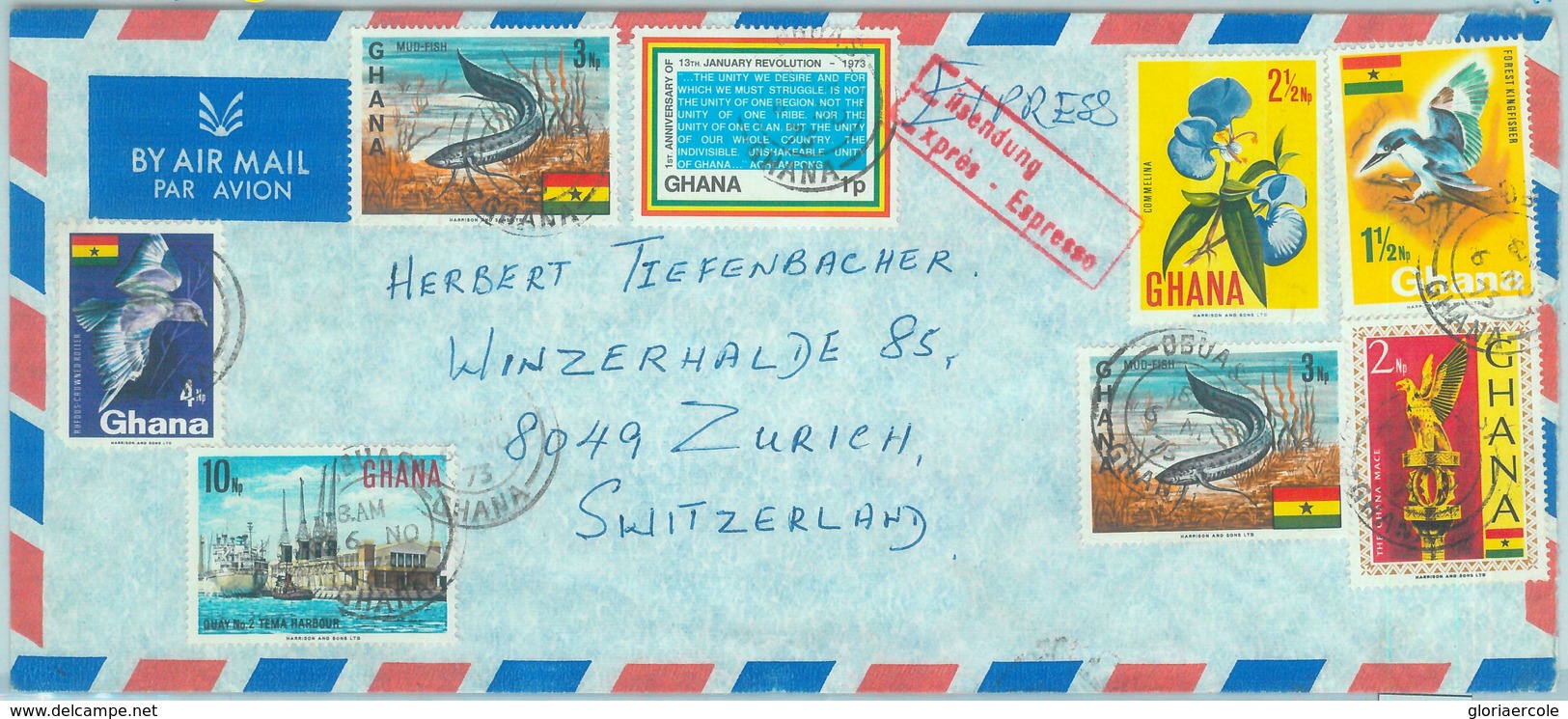 84376 - GHANA - Postal History - COVER To SWITZERLAND 1973 - BIRDS Orchids FISH - Ghana (1957-...)