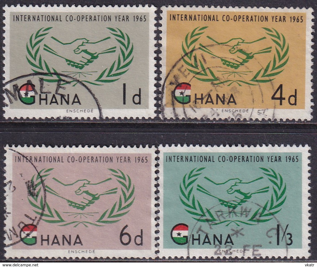 GHANA 1965 SG 365-68a Compl.set+m/s Used Int.Co-operation Year CV £10.50 - Ghana (1957-...)