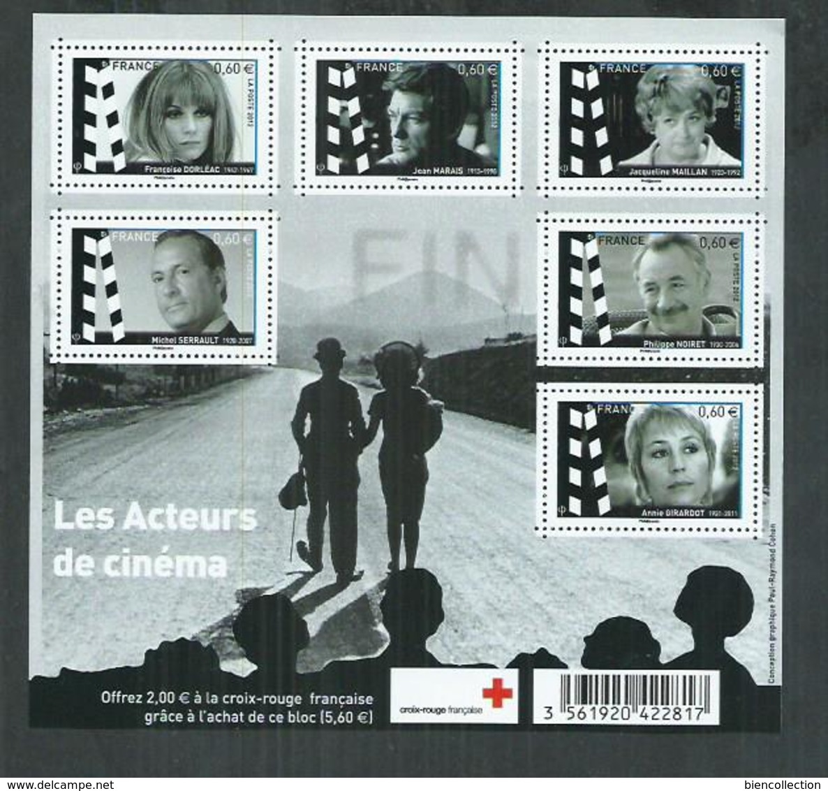 France. Bloc F 4690 ** Grands Noms Du Cinéma , Noiret, Serrault, Jean Marais, Dorleac, Maillan, Girardot - Mint/Hinged