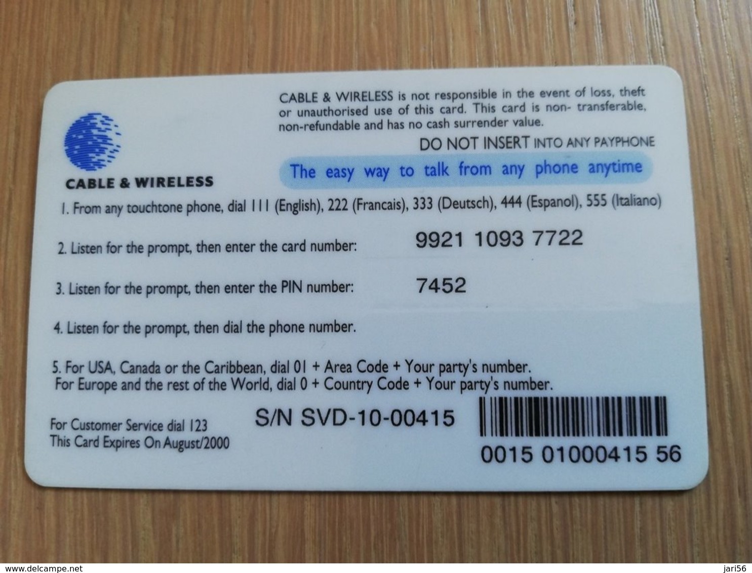 ST VINCENT & GRENADINES   $15,-  SVD 10 Prepaid  Fine Used  Card  **2144 ** - San Vicente Y Las Granadinas