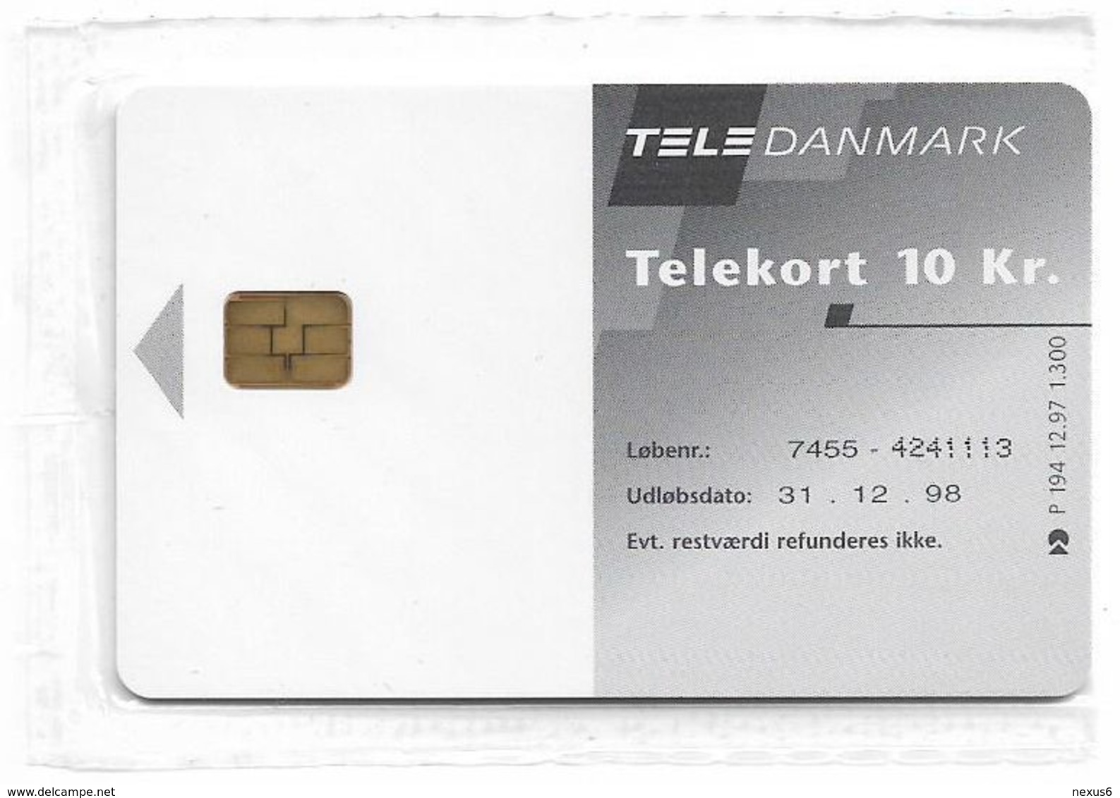 Denmark - Tele Danmark (chip) - Sparekassen Lolland - TDP194 - 12.1998, 1.300ex, 10kr, NSB - Denemarken