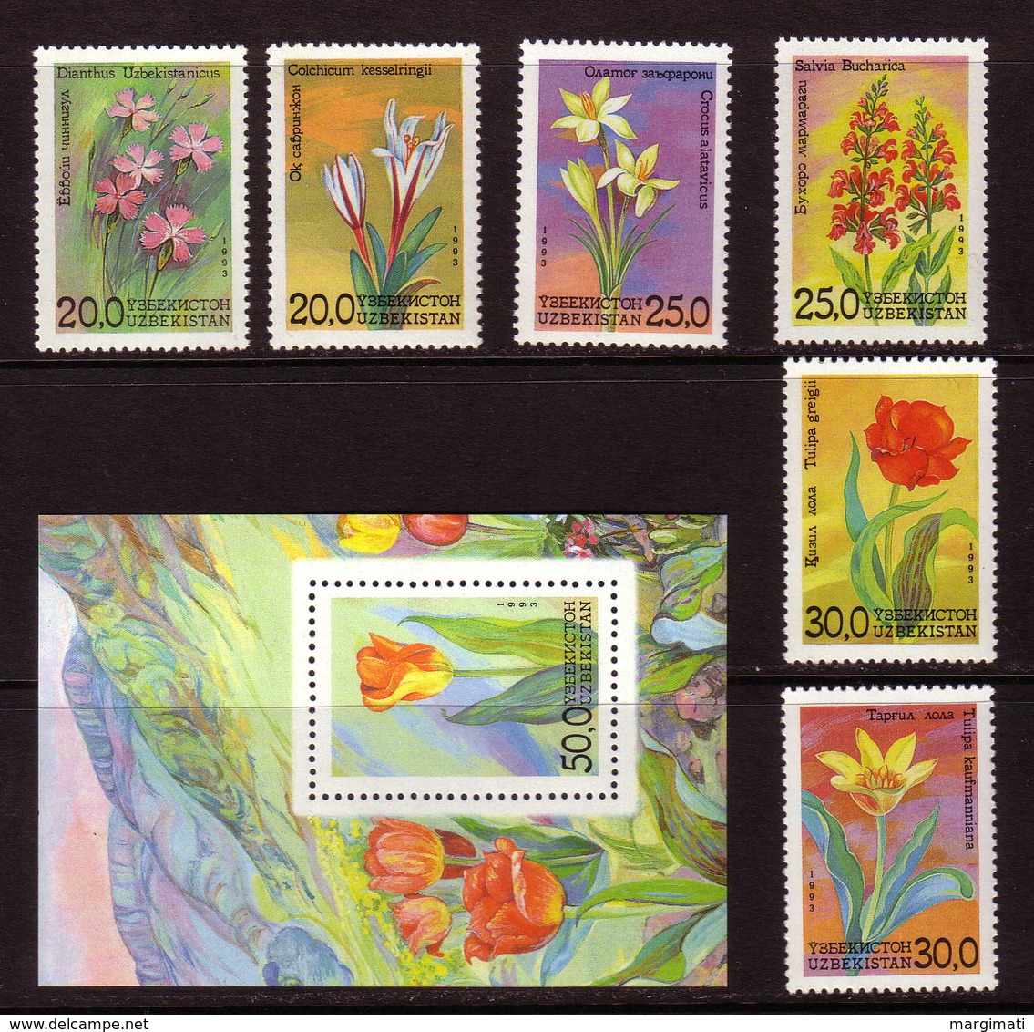 Usbekistan 1993. Flowers Of Uzbekistan. Bl. +6 W. MNH, Pf. - Ouzbékistan